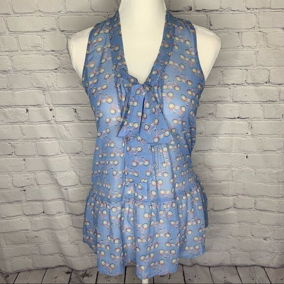Eyeshadow Bicycle sleeveless semi sheer top with neck tie - Picture 1 of 9